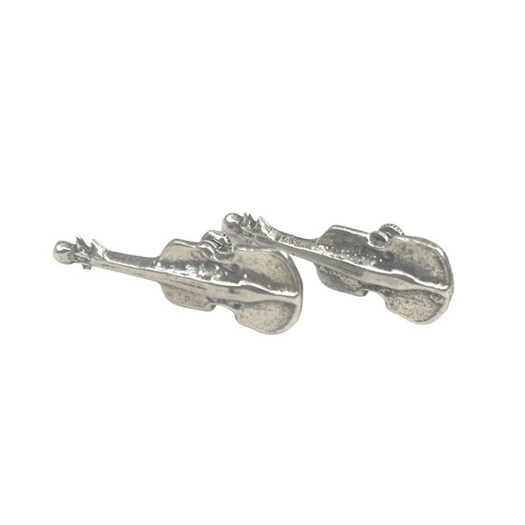 Sterling Silver Vintage Silver Violin Screw Back Earrings - Picture 2 of 6